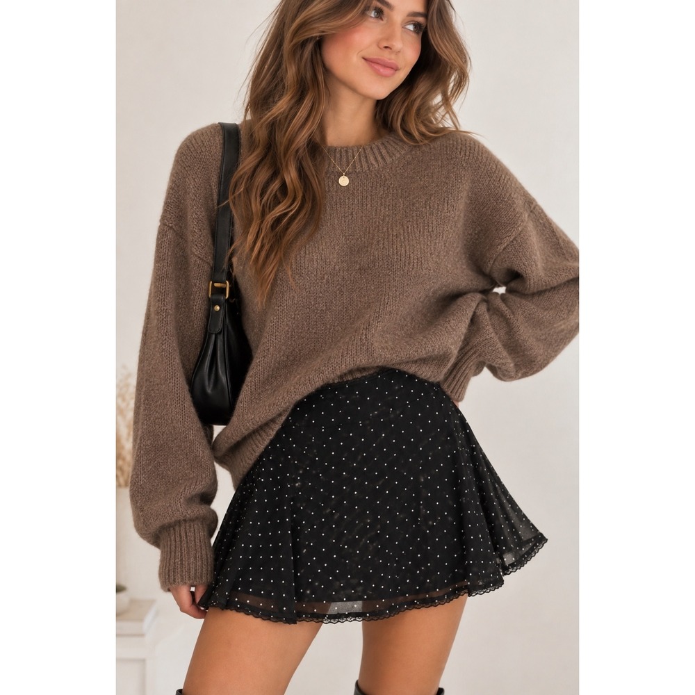 Wild Fable Black Polka Dot Lace Trim Mini Skirt Size L Romantic Y2K